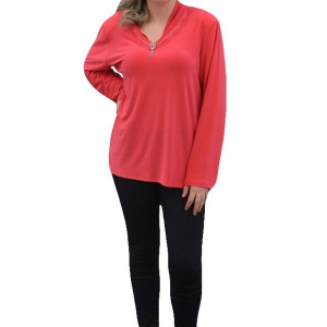 Bluza casual, de culoare corai, cu inserti de dantela