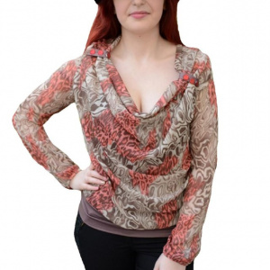 Bluza cu maneca lunga, nuanta de maro, design fashion de animal print