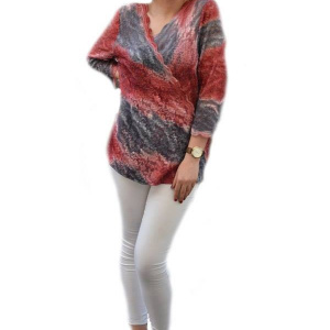 Bluza de zi, din dantela superba, combinatie de bleumarin cu rosu