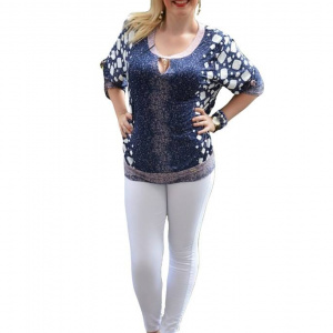 Bluza deosebita cu maneca scurta, bleumarin, cu manseta la baza