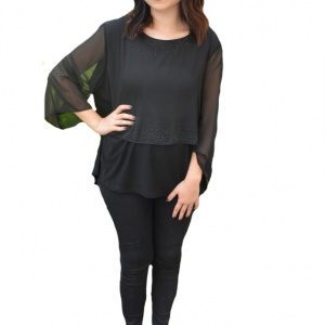 Bluza eleganta Silvia,aplicatii de strasuri pe voal,nuanat de negru