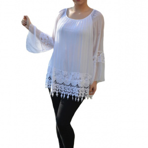 Bluza moderna Kara cu insertii de broderie si dantela ,nuanta de alb