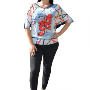 Bluza rafinata cu imprimeu 3D, maneca scurta si croi modern