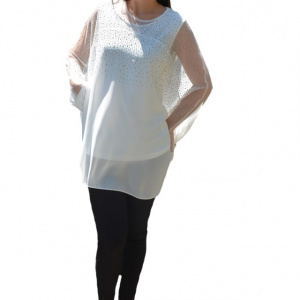 Bluza rafinata cu strasuri model cu voal detasabil,nuanta de alb