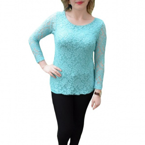 Bluza tinereasca de dantela, nuanta turcoaz, cu maneca lunga
