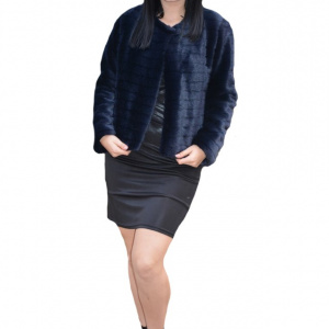 Bolero elegant Denisse din blana sintentica ,model matlasat,bleumarin