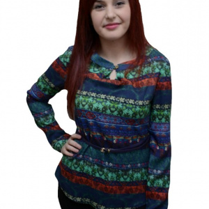 Camasa trendy cu guler mic rotund si maneca lunga, multicolor