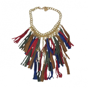 Colier chic din lant auriu cu model tip cascada de snur multicolor