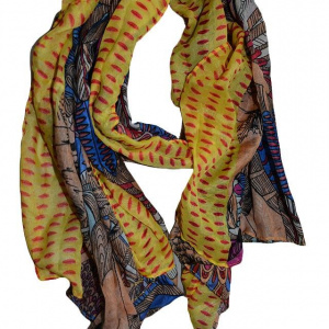 Esarfa tinereasca cu design multicolor, confectionata din vascoza