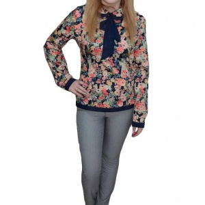 Pantalon elegant lung cu design geometric, de culoare gri
