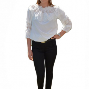 Pantalon fashion cu strasuri aplicate, nuanta de negru simplu