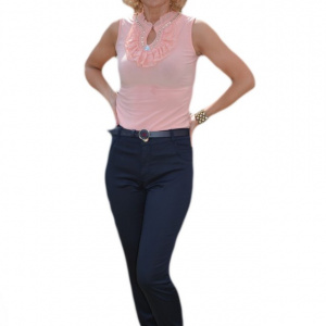 Pantalon lung de vara din material subtire, culoare bleumarin