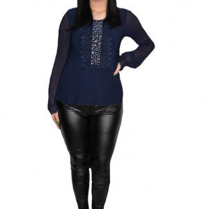 Pantalon Marisa tip colant cu insertii de piele in fata,negru