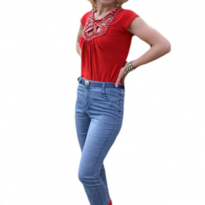 Pantalon subtire albastru deschis, model cu aspect de blug