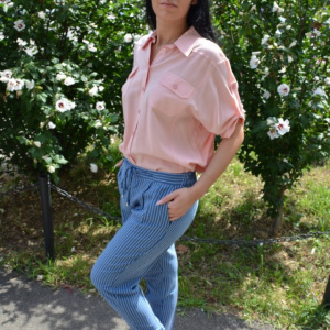 Pantaloni lung, confortabil cu croi pe picior, nuanta de bleumarin