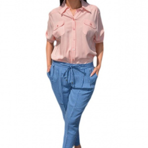 Pantaloni lung, confortabil cu croi pe picior, nuanta de bleumarin