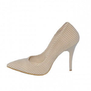 Pantof elegant cu toc inalt, tip stiletto, de culoare bej cu model