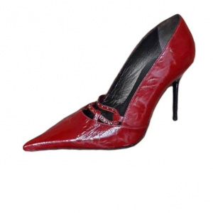 Pantof rosu, elegant, din piele naturala lucioasa, decupati simetric