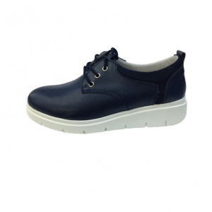 Pantof trendy cu siret si talpa usoara, din piele naturala bleumarin