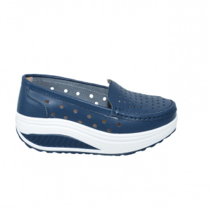 Pantofi din piele cu perforatii si talpa comoda,nuanta de bleumarin