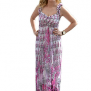 Rochie casual de zi, in nuante calde de roz, cu bretele fronsate