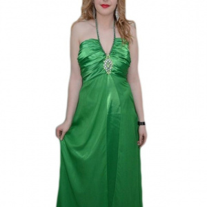 Rochie chic, nuanta de verde, detaliu argintiu deosebit