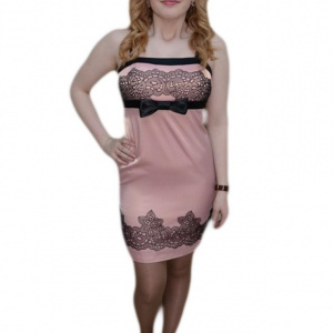 Rochie clasica, din saten plamaniu cu dantela rafinata neagra