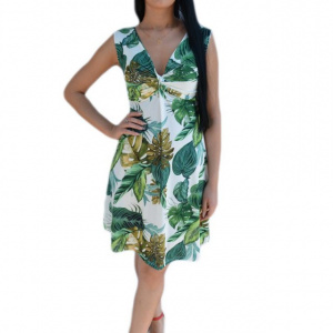 Rochie comoda de zi , decolteu in V fronsat, tonuri verde