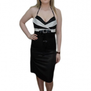 Rochie cu decolteu in V, nuanta de negru-alb, design deosebit