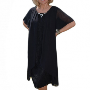 Rochie de ocazie, masuri mari, din dantela si voal culoare neagra