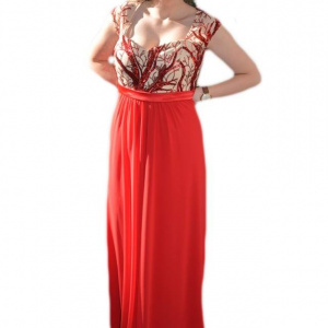 Rochie de seara rosie, masuri mari, cu design creat din paiete