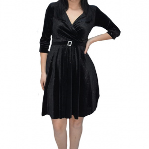 Rochie eleganta Reina cu fir de lame si decolteu in V,negru