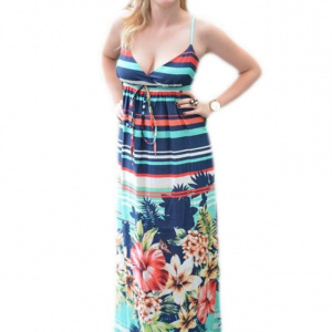 Rochie feminina, florala, bleumarin-turcoaz RO-1342-TF