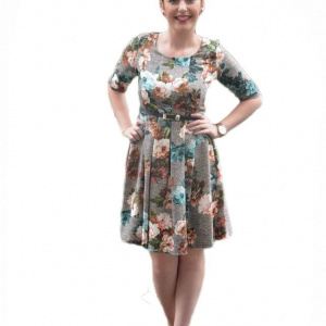 Rochie feminina, gri cu flori de camp