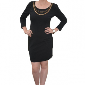 Rochie feminina, neagra, maneci trei-sferturi, de toamna