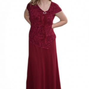 Rochie lunga de seara cu aspect de costum de nuanta marsala
