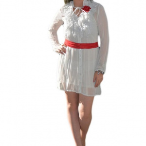 Rochie moderna, tinereasca, tip camasa, de culoare alb-rosu