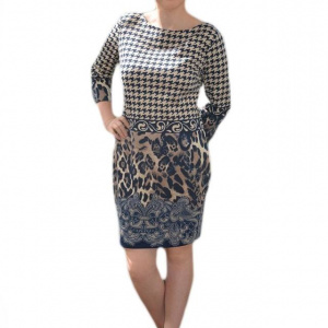 Rochie office, cu maneci tre-sferturi, in nuante de bleumarin