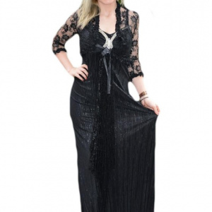 Rochie rafinata de seara, lungime maxi, cu insertii din dantela neagra