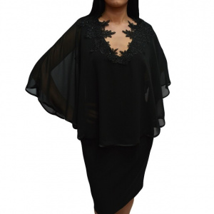 Rochie rafinata, eleganta, cu aspect de costum cu voal, neagra