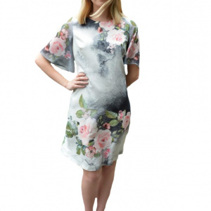 Rochie Tenley cu imprimeu floral,nuanta de alb