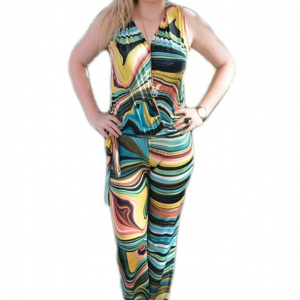 Salopeta feminina, cu imprimeu de dungi abstracte multicolor