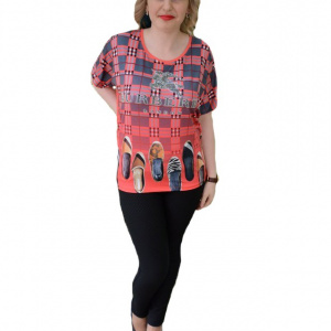 Tricou deosebit de vara, de culoare corai, maneca scurta