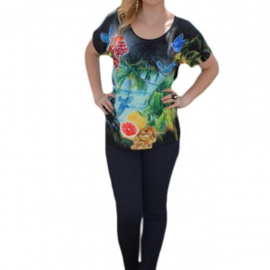Tricou modern cu imprimeu realist, culoare neagra, model lejer