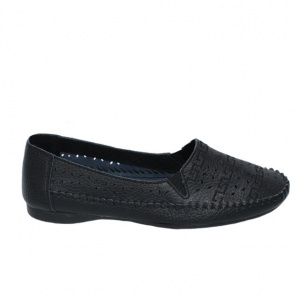 Balerini dama, casual, model perforat, din piele naturala, in nuanta negru