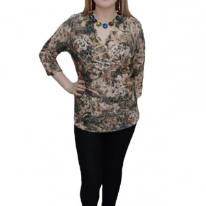 Bluza chic, maro, imprimeu floral deosebit, decolteu in V