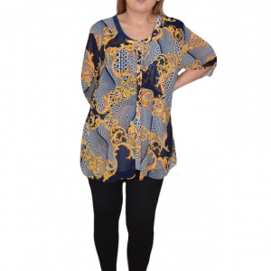 Bluza dama, casual, model abstract pe fundal bleumarin