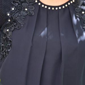 Bluza eleganta cu maneca din voal cu design plisat, bleumarin