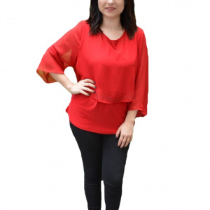 Bluza eleganta Silvia,aplicatii de strasuri pe voal,nuanat de rosu