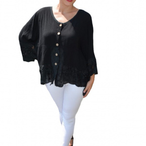 Bluza lejera Carina cu insertii de dantela ,nuanta de negru